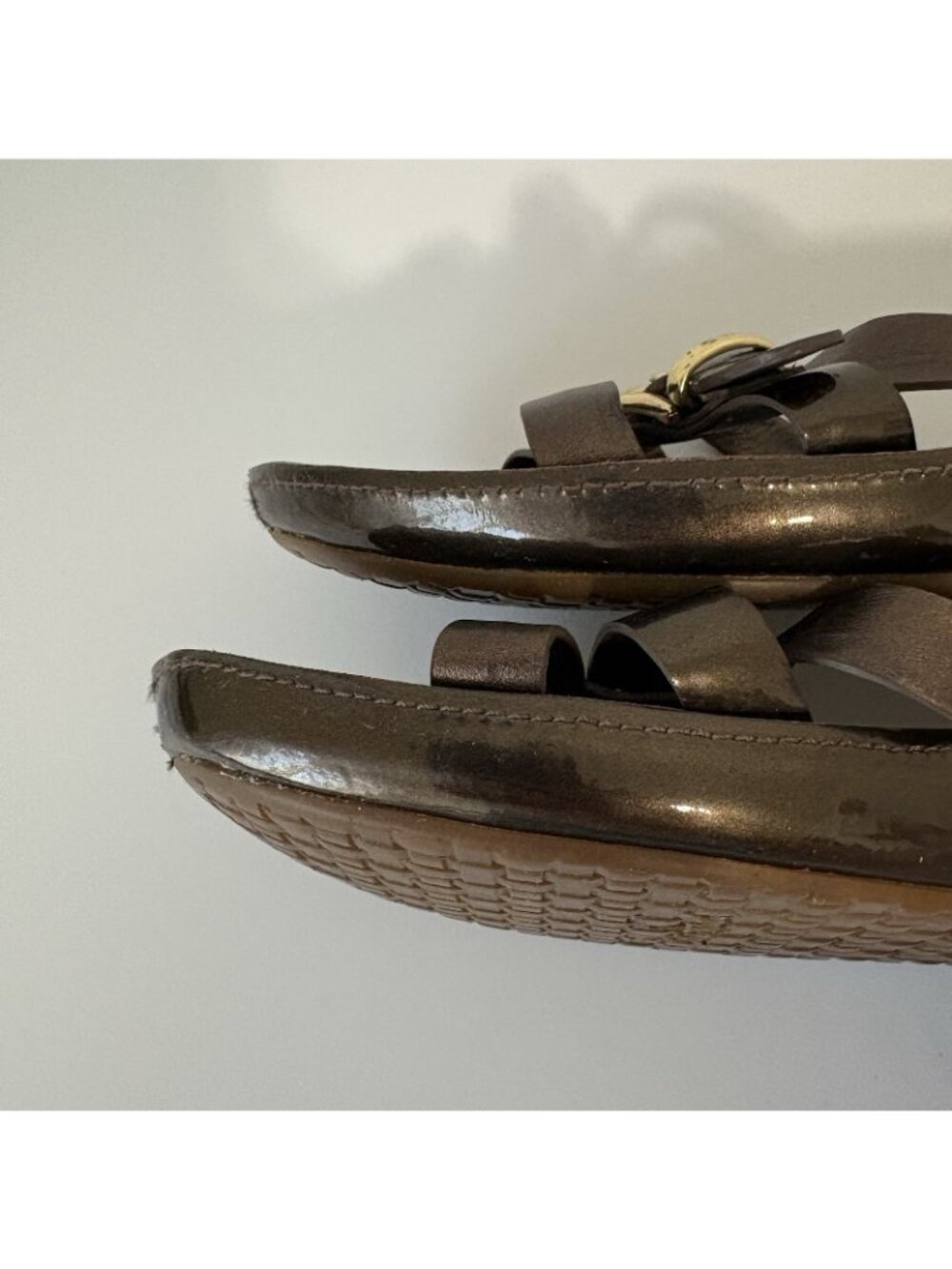 Cole Haan Brown Bronze Leather Slip On Buckle Sandals - Picture 7 of 15